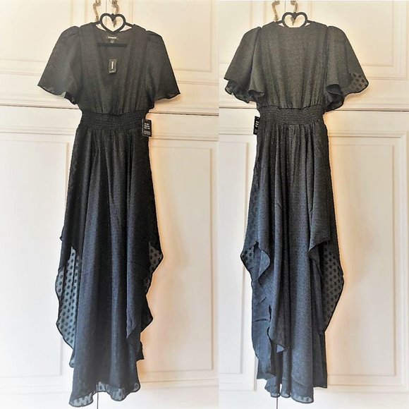 *NWT* Dotted Handkerchief Smocked Waistband Midi Flutter Sleeve Dress - XS-XXS - Picture 4 of 16